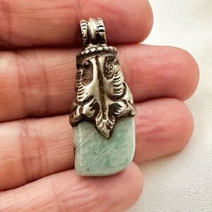 silver tone Tibetan amazonite pendant
